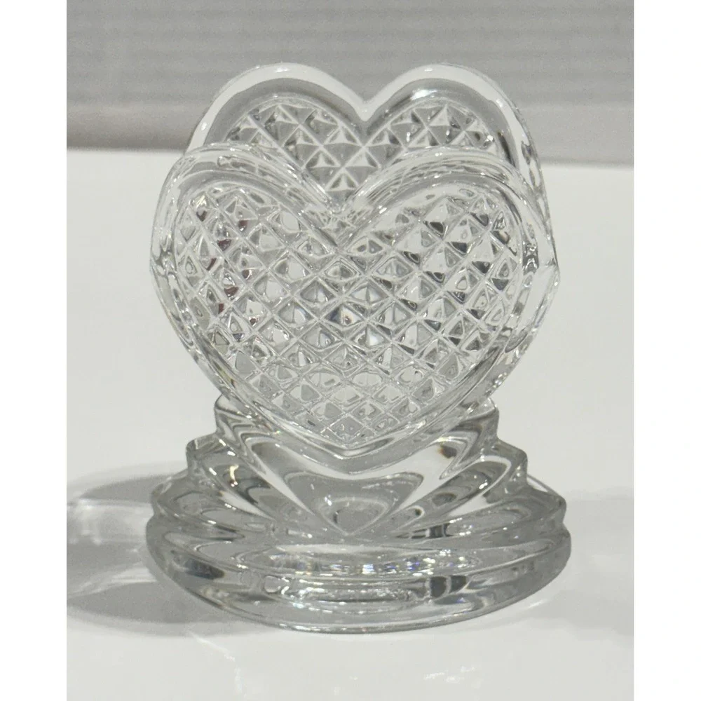 WATERFORD CRYSTAL Heart Card Holder Small Vase Made in Germany Diamond Cut Clear